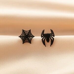 3 For $35 18K Black Gun Metal Gold Spiderman Theme Unisex Earrings